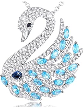 MEGA CREATIVE JEWELRY Damen Halskette Blau Schwan Anhänger Brosche Pin Schmuck mit Kristallen von SWAROVSKI Schöne...