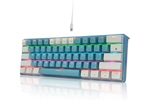 SHANGZHAOYUAN Gaming Keyboard, RGB Wired Gaming Keyboard with 61 Keys, Compact Hot Swappable Red Switch 60% Mini Keyboard for PC Gaming Working, US Layout (Blue and White)