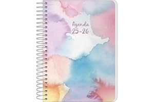 Q Kalon - Agenda Escolar 2025 2026 - Día Página, Tamaño A6 (12x17 cm), Español e Inglés, Septiembre a Junio, Cierre de Espiral, Tapa Flexible con Plástico Protector - Stain