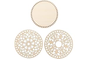 CAIYUANGJ 3 Piezas Fondos de Cestas de Madera, Cesta de Madera Natural con Base de Madera, Base de Cesta de Ganchillo, Cesta de Madera Natural Círculo, para Accesorios Hechos a Mano del Bolso Diy