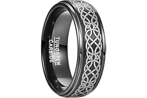 VAKKI 8mm Celtic Knot Tungsten Carbide Ring Matte Center Polished Step Edges Wedding Band Size L 1/2-Z+3