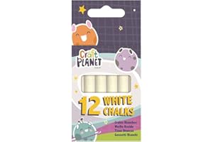 Craft Planet Standard Chalk, White, Pack Of 12, Art & Craft Fun For Kids, Drawing, Pavement, Playground, School, Home, Garden, Games, Paper