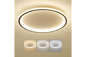 Mikeru 40CM LED Round Ceiling Lighting, 10% to 100% Dimmable Ceiling Light 3000K/4500K/6500K Tricolour Light Adjustable Bathroom Ceiling Light for Living Room, Hallway, Stairwells, Kitchen