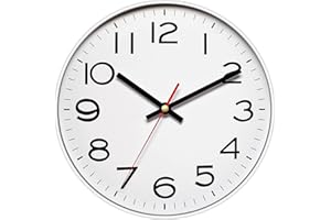 NUOVO Wanduhr, Metallrahmen mit Glasabdeckung, mit leisem, tickendem Uhrwerk, Quarz-Wanduhr, modernes Quarz-Design, dekorativ, für Innen- und Küche, 25,4 cm (Silber)