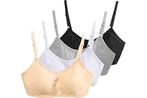 Radsocken 4 Pack Sports Bra for Girls, Cotton Training Crop Bras with Adjustable Strap Seamless Sports Underwear, Teenage Girls Crop Top for 10-16 Years