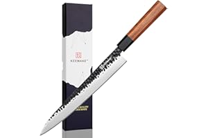 KEEMAKE Couteau Japonais Cuisine Sashimi - Couteau de Cuisine Professionnel 25 cm en Acier Inoxydable, Couteau Filet Yanagiba pour Poisson, Manche Palissandre Octogonal