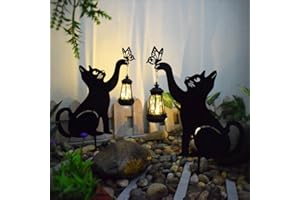 Starnearby Statua da Giardino Esterno Gatto in Metallo 2D con Luce Solare, Sagoma di Gatto da Giardino, Scultura Decorativa da Giardino, Decorazione per Cortile Prato (2 Gatti)