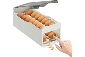 Ysguyyz Portauova Automatico Con Rotelle Per Frigorifero - Distributore Di Uova Da 28 Pezzi Con Registrazione Oraria, Contenitore Portauova Per Frigorifero, Dispensa Da Cucina Bianco