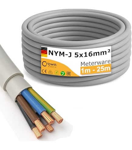 MAS Premium NYM-J Feuchtraumkabel 5x6 Mm² – Stromkabel Für Innen- Und Außenbereich, Made In Germany, 5m Bis 50m