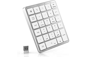 PINKCAT Wireless Numeric Keypad, 28 Keys Aluminum Rechargeable Number Pads Portable Numpad Financial Mechanical Accounting Multi-Function Keyboard Extensions for Laptop, PC, Notebook, Surface- Silver