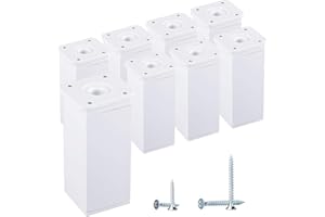 DIFORMA Lot de 8 pieds de meubles blancs à hauteur réglable - Profil angulaire : 40 x 40 mm - Matériaux : plastique, aluminium - Vis incluses (8, 10 cm de hauteur)