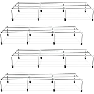 BonKaso Premium Rectangular Anti-Rust Metal Plant Stand Set (Pack of 4) - Stylish White Stands for Indoor, Outdoor, and Balco