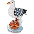 Hand Painted Enamel Bird Trinket Box for Home Decor, Hinged Jewelry Organizer for Ring Earrings, Unique Figurine Keepsake Collectible Personalized Elegant Handmade Ornament (Seagull)