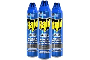 Raid ® Spray Insecticida - Aerosol para moscas y mosquitos, Frescor Natural. Eficacia inmediata. Pack de 3 Unidades, 600ml