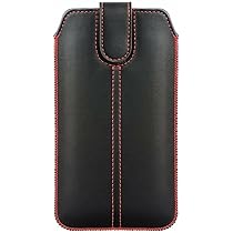 Handy Tasche Für Olympia Bella - Kunstleder Hülle Mit Auszugband, Schwarz-rot, Slim Case