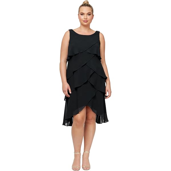 S.L. Fashions Women's Plus Size Sleeveless Tier Dress With Embellished Shoulder - Wedding, Party Dress - View #3