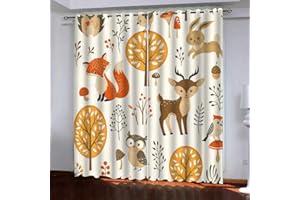 Tanboank Gardinen mit ösen Waldtier Fuchs Vorhang Blickdicht Schlafzimmer Kinderzimmer Verdunkelungsvorhang Thermo Vorhänge Ösenvorhang 2 Stücke 229x117cm