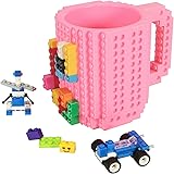 Lumsburry Build-on Brick Mug DIY Tazza di caffè Creativi Blocchi per caffè tè Bevanda Bere Divertente Regalo (Rosa)