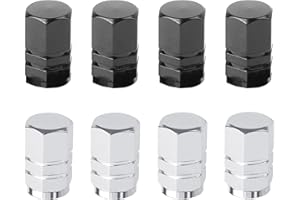 INSPUTOL 8 pezzi in alluminio tappi per valvole pneumatici con guarnizione esagonali tappi per valvole pneumatici universali tappi antipolvere per moto, camion, scooter elettrici, passeggini (nero, bianco)