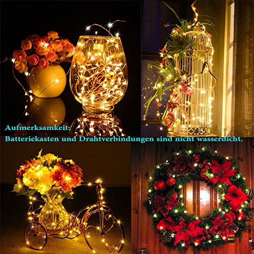VOYOMO(TM) 4 Stück 10er LED-Lichterkette Warmweiß Weihnachtsbeleuchtung Innen Micro Draht Batterie-betrieben 3.3Ft/1M - 6