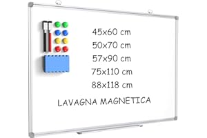 DOLLAR BOSS Lavagna magnetica, 90 x 60 cm lavagna magnetica da parete, lavagna bianca cancellabile a secco, lavagna da parete cornice in alluminio, Whiteboard
