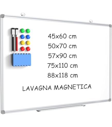 Lavagna Magnetica Bianca 60x40 Cm Con Cornice Legno - Per Ufficio, Casa, Scuola