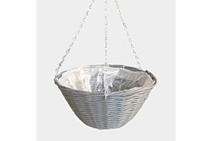 MARKO Willow Hanging Basket 14" Round Grey Rattan Wicker Weave Wall Planter Pot