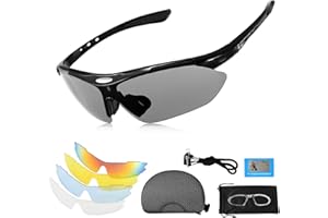 SAMLONGE Lunette de Cyclisme Polarisées avec 5 Verres Interchangeable, UV400 Protection Lunettes de Soleil de Vélo, Lunettes de Sport Polarisées Homme Femme, 30g Ultra-Léger TR90 Lunettes de Course a Pied
