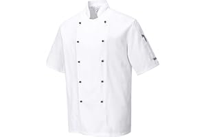 Portwest C734 Chef Jacket Protective Safety Short Sleeve Coat Stain Resistant Durable Workwear Unisex Professional Modern Chesfswear