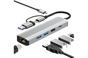 Anluomafuy Hub USB C a Ethernet 5 en 2, Adaptador USB-C USB 3.0 a Gigabit Ethernet, Hub USB 3.0 de 3 Puertos con RJ45, Multipuerto Compatible para Windows XP, MacBook, Linux, Chromebook