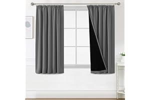 H.Versailtex 100% Blackout Curtains for Bedroom, Pencil Pleat Black Out Living Room Curtains Super Soft Thermal Insulated Curtain Pair Panel with Tiebacks, W46x L54 Inch, 2 Panels, Charcoal Grey