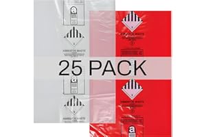 COCUS Heavy Duty Large Asbestos Waste Bags - 120x90cm - UN2212/UN2590 Marked - 30kg Capacity - 25 PACK, Tear Proof, Red & Clear Asbestos Removal & Disposal Sacks (25)