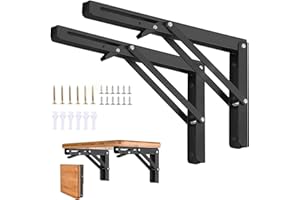 Vebetter 350mm Équerre Pliante, 2Pcs Noir Support Console Pliable, Supports D' étagères Pliants Charge, Lourds Support Console Pliable,Equerre Etagere, Pour Garage,Cuisine,Chambre,80KG/177lbs Porteur