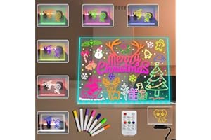 YAN-TECH Tableau à message lumineux LED en acrylique - Veilleuse USB effaçable à sec - Tableau blanc avec support - 30 × 20 cm - 7 couleurs changeantes avec télécommande - Intensité variable - Fermeture