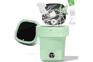 POPPYLANE Portable Washing Machine, 11L Foldable Washer & Spin Dryer with Laundry Bag & Drying Net & Microfiber Cloths, Laundry Machine with 3 Cleaning Modes for Baby Clothes and Underwear (Green)