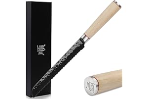 YOUSUNLONG Cuchillo de pan - 203 mm - Cuchillo de pan dentado - Acero japonés AUS8 Recubrimiento de titanio negro - Mango de madera de arce canadiense - Cuchillo para cortar pan en casa