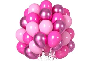 EPOKUS 60 Stück Luftballons Fuchsia Pink, Helium Luftballons Creme, Metallic Pink Latex Ballons, 12 Zoll Macaron Pulver Partyballon Deko für Mädchen Frauen Hochzeit Geburtstag Babyparty Taufe