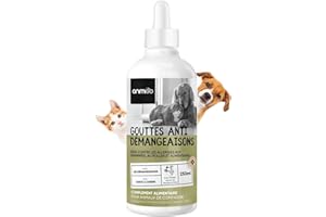ANIMIGO Anti Demangeaison Chien Chat en Gouttes 250 ML - Stop Allergies, Irritations + Hydrate & Répare - Formule Vegan et Naturelle - Ginkgo Biloba, Myrtille, Huang Qin, Ortie - Toutes Tailles & Races