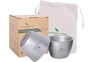 iBasingo, tazza in titanio per vino e tè, tazza da campeggio, escursionismo, viaggi, picnic, alcool, whisky, flagone, Titanio, 2 pezzi