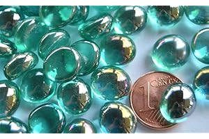 Bazare Masud e.K. 70g Mini Glasnuggets 10-12mm Muggelsteine ca. 50 Stück Glassteine Dekosteine (Türkis irisierend trasparent)