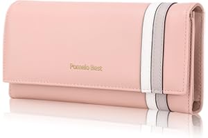 Pomelo Best Portfel damski, duży, ze skóry PU, portfel blokujący RFID, dla kobiet, z wieloma przegródkami na karty i kieszenią na monety, różowy, L, Nowoczesny