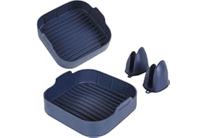 Mypicompany. 2 Molde Silicona Freidora de Aire de 20 cm+2 Guantes Silicona Horno. Silicona Freidora Aire color azul marino. Recipientes para freidora de aire. Accesorios Airfryer.