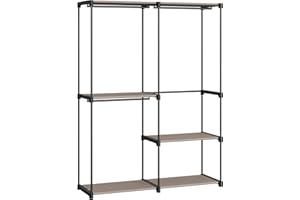 SONGMICS Armario de Ropa, Perchero, Burro Ropa, 138 x 43 x 182 cm, 3 Secciones para Colgar, con Compartimentos, Gran Capacidad, para Dormitorio, Salón, Lavandería, Topo RYG025R02