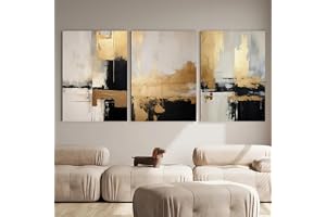 Retro, abstrakt nordisk minimalistisk beige svart och guld målning på canvas väggkonst vardagsrumsdekor (60x90cm-3 st)