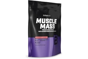 BioTechUSA Muscle Mass | Protéines et glucides en poudre | avec créatine et peptides de glutamine | Gainer | Sans lactose | Créatine micronisée | 1 kg | Fraise