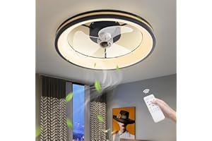 LFOUTE Wentylator Sufitowy Z Oświetleniem LED 45W Lampa Sufitowa Nowoczesne Światło Sufitowe Możliwość Przyciemniania Za Pomocą Zdalnego Sterowania Cicha Lampa Sufitowa Do Jadalni Salon Sypialnia Czarna