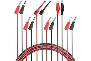 Greluma Multimeter Test Lead Kit, Banana Plug Lead Kit, Stackable Banana to Alligator Clips, Banana to Banana Plug, Banana to Mini Grabber Test Hook Clips, Electric Copper Wire