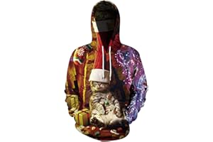 PEUIGNAO Jersey Reno Feo Navidad Gato 3D Mujer Ugly Christmas Hoodie Jersey Navideño Hombre Jerseys Navideños Feos Sudadera Navideña Hoodies Sudaderas Navideñas Sweatshirt Divertido Gracioso Personalizado