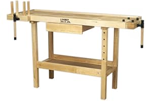 LUMBER JACK WB1520D1 Heavy Duty Woodworking Bench with 2 Clamps, Storage Drawer, Tool Well & Wooden Board Jacks, FSC Certified Hardwood, 113kg Table Capacity