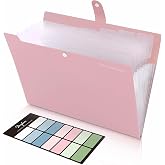 SKYDUE Document Folder, Expanding File Folder, A4 Document Holder with 8 Pockets, File Organizer for Home and School (Pink)